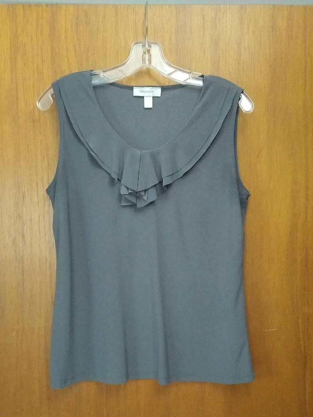Dressbarn Gray Sleeveless Ruffle-Neck Camisole